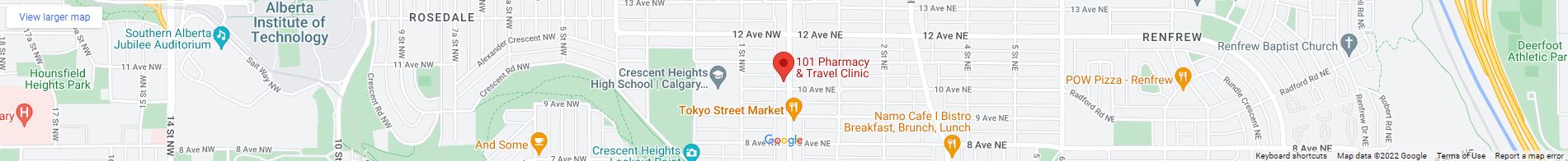 A map of the location of 1 0 1 pharmacy & travel clinic.